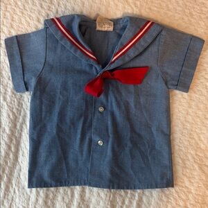 Vintage Blue Sailor-Style Top with Red Neck Tie